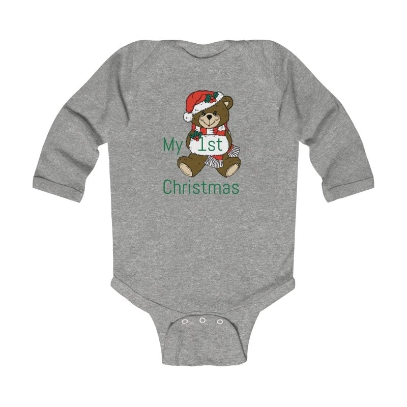 Infant Bodysuit Babys 1st Christmas Cute Teddy in Santa Hat “Merry Christmas” Baby Onesie - Hands & Toes