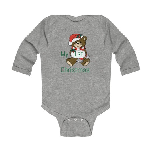 Infant Bodysuit Babys 1st Christmas Cute Teddy in Santa Hat “Merry Christmas” Baby Onesie - Hands & Toes