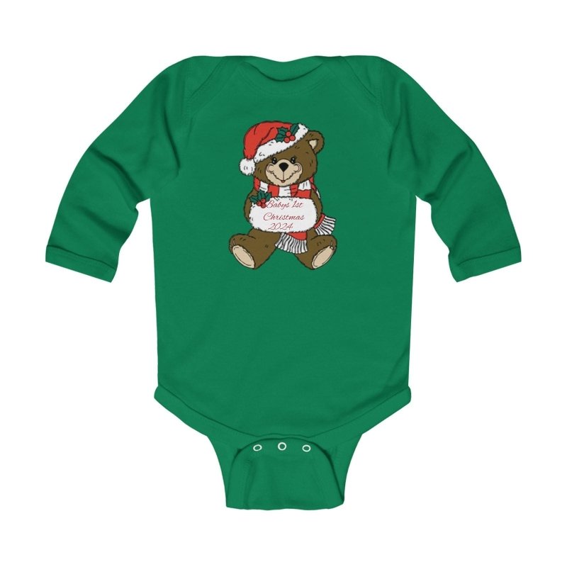 Infant Bodysuit Babys 1st Christmas Cute Teddy in Santa Hat “Merry Christmas” Baby Onesie - Hands & Toes