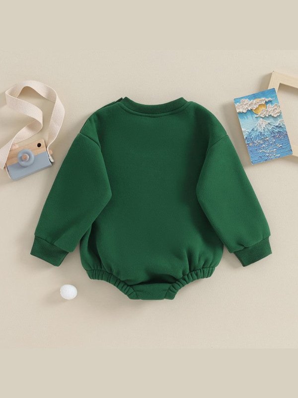 Lioraitiin 0-18M Newborn Baby Boy Girl Outfits Fleece Solid Color Bubble Bodysuit Sweatshirt Long Sleeve Warm Clothes