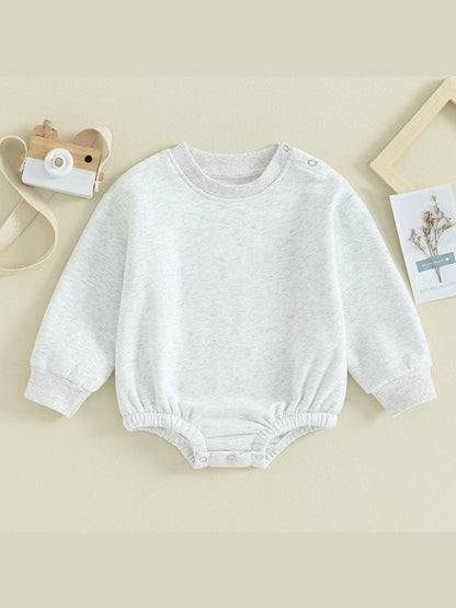 Lioraitiin 0-18M Newborn Baby Boy Girl Outfits Fleece Solid Color Bubble Bodysuit Sweatshirt Long Sleeve Warm Clothes