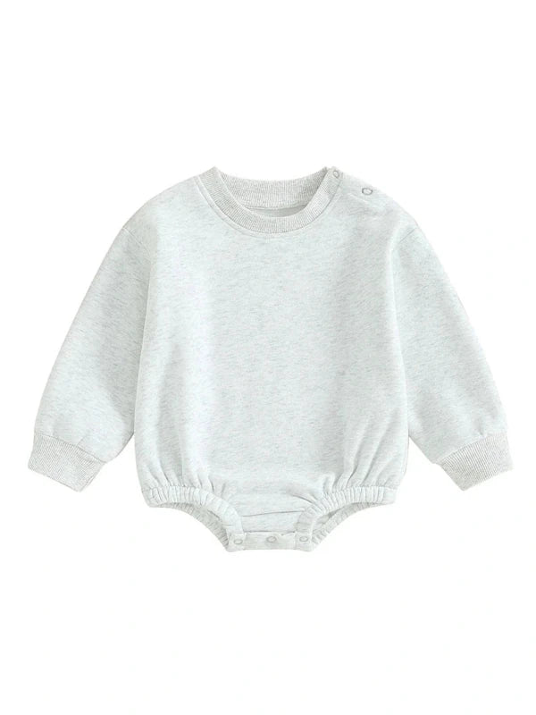 Lioraitiin 0-18M Newborn Baby Boy Girl Outfits Fleece Solid Color Bubble Bodysuit Sweatshirt Long Sleeve Warm Clothes