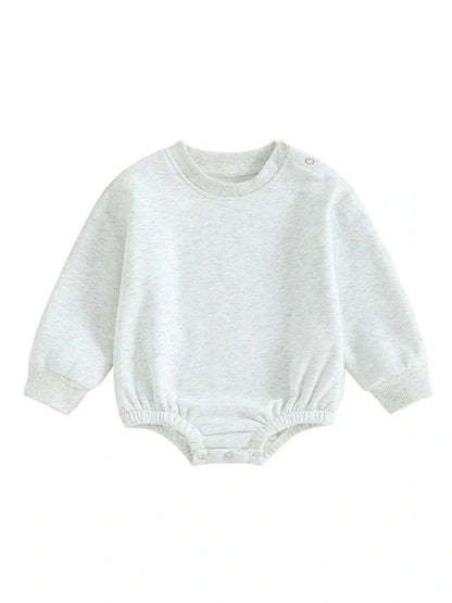 Lioraitiin 0-18M Newborn Baby Boy Girl Outfits Fleece Solid Color Bubble Bodysuit Sweatshirt Long Sleeve Warm Clothes