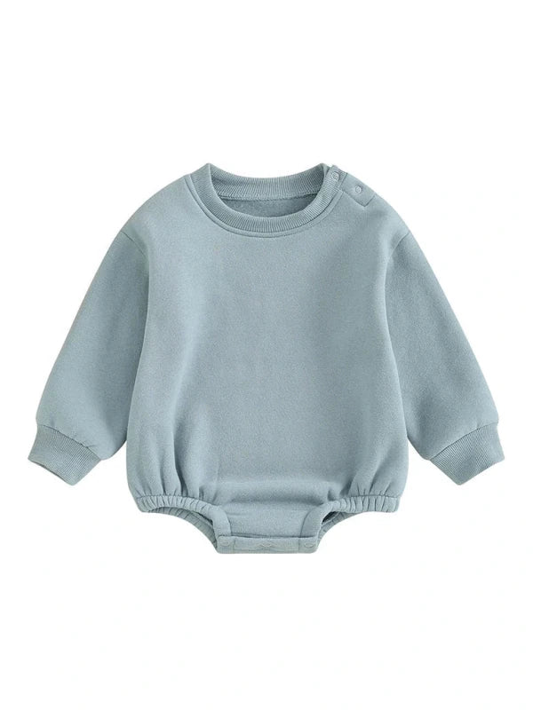 Lioraitiin 0-18M Newborn Baby Boy Girl Outfits Fleece Solid Color Bubble Bodysuit Sweatshirt Long Sleeve Warm Clothes