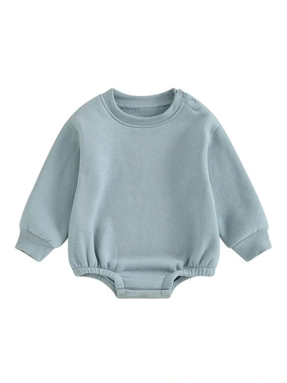 Lioraitiin 0-18M Newborn Baby Boy Girl Outfits Fleece Solid Color Bubble Bodysuit Sweatshirt Long Sleeve Warm Clothes