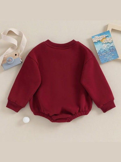 Lioraitiin 0-18M Newborn Baby Boy Girl Outfits Fleece Solid Color Bubble Bodysuit Sweatshirt Long Sleeve Warm Clothes