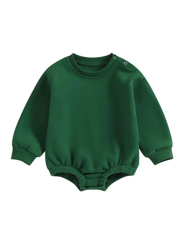 Lioraitiin 0-18M Newborn Baby Boy Girl Outfits Fleece Solid Color Bubble Bodysuit Sweatshirt Long Sleeve Warm Clothes