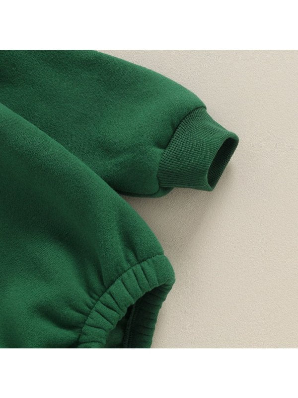 Lioraitiin 0-18M Newborn Baby Boy Girl Outfits Fleece Solid Color Bubble Bodysuit Sweatshirt Long Sleeve Warm Clothes