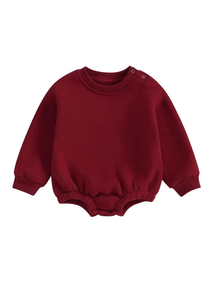 Lioraitiin 0-18M Newborn Baby Boy Girl Outfits Fleece Solid Color Bubble Bodysuit Sweatshirt Long Sleeve Warm Clothes