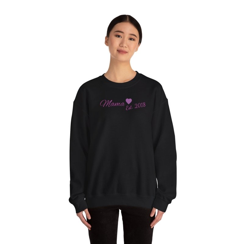 Mama Est. 2018 Crewneck Sweatshirt — Mom Pride Pullover Personalize Year