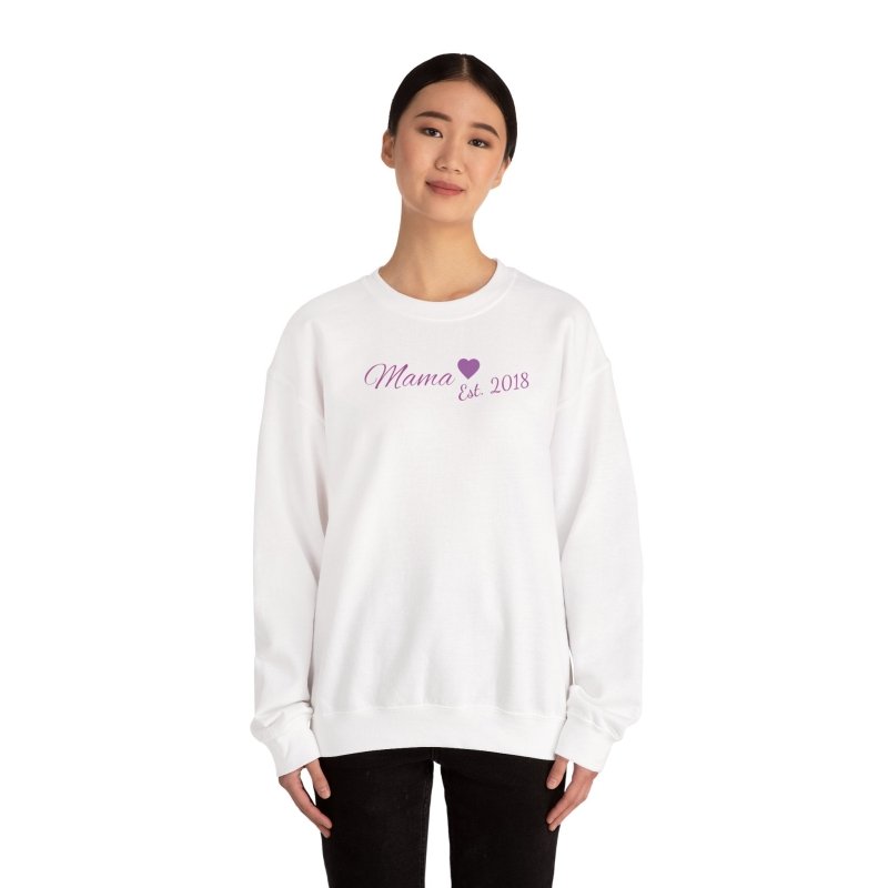 Mama Est. 2018 Crewneck Sweatshirt — Mom Pride Pullover Personalize Year