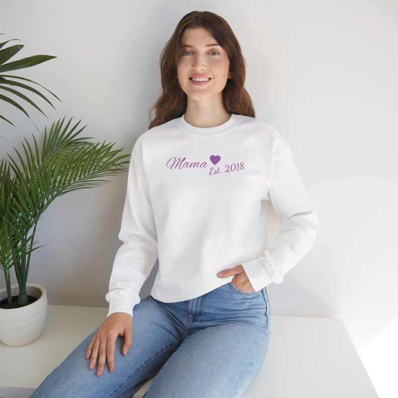 Mama Est. 2018 Crewneck Sweatshirt — Mom Pride Pullover Personalize Year
