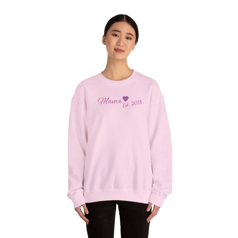Mama Est. 2018 Crewneck Sweatshirt — Mom Pride Pullover Personalize Year