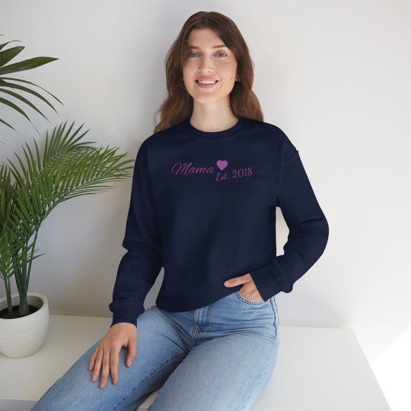Mama Est. 2018 Crewneck Sweatshirt — Mom Pride Pullover Personalize Year