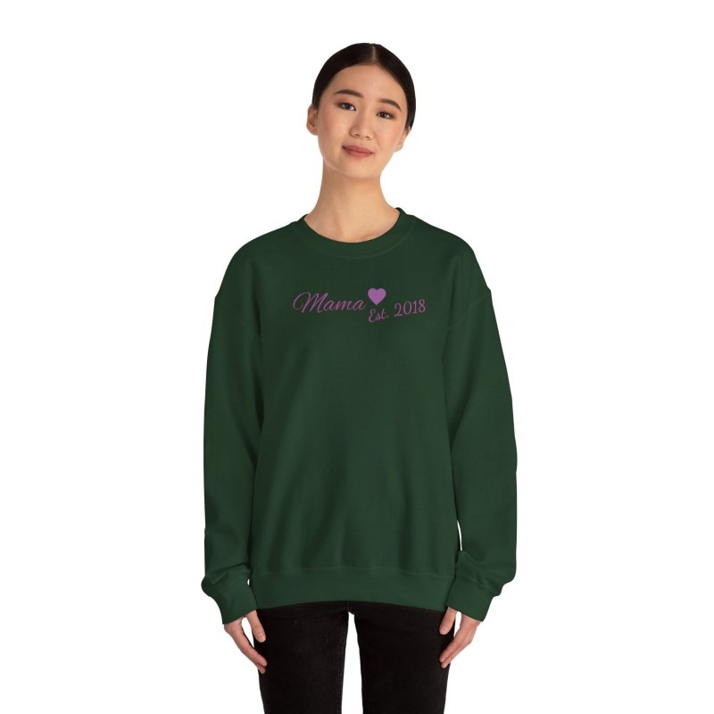 Mama Est. 2018 Crewneck Sweatshirt — Mom Pride Pullover Personalize Year