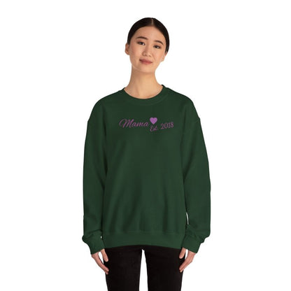 Mama Est. 2018 Crewneck Sweatshirt — Mom Pride Pullover Personalize Year