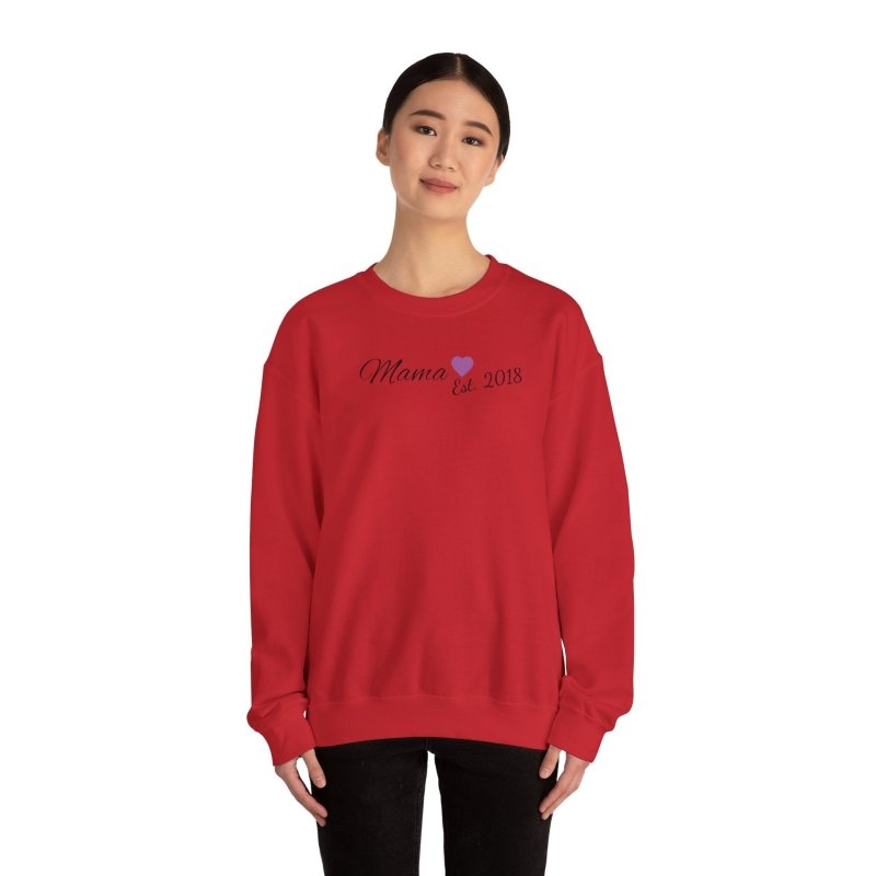 Mama Est. 2018 Crewneck Sweatshirt — Mom Pride Pullover Personalize Year