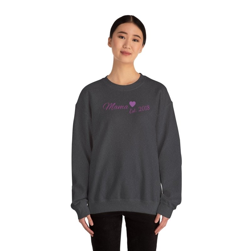 Mama Est. 2018 Crewneck Sweatshirt — Mom Pride Pullover Personalize Year