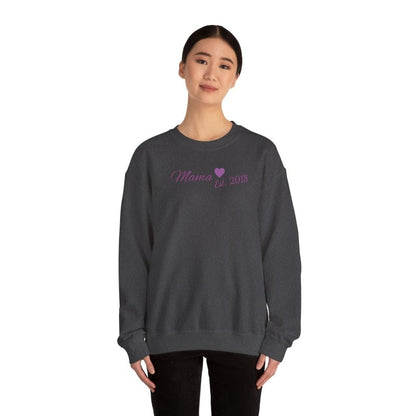 Mama Est. 2018 Crewneck Sweatshirt — Mom Pride Pullover Personalize Year
