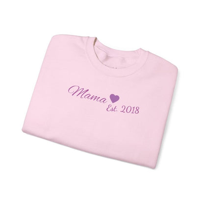 Mama Est. 2018 Crewneck Sweatshirt — Mom Pride Pullover Personalize Year