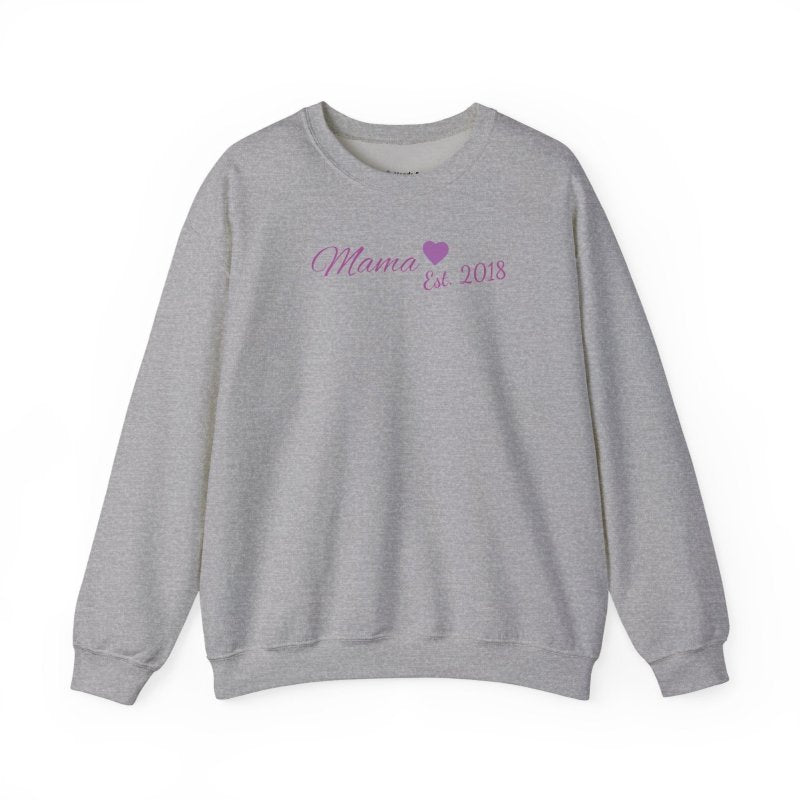 Mama Est. 2018 Crewneck Sweatshirt — Mom Pride Pullover Personalize Year