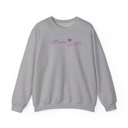 Mama Est. 2018 Crewneck Sweatshirt — Mom Pride Pullover Personalize Year