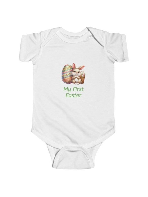 My First Easter Infant Bodysuit — Cute Bunny “Hoppy Baby” Newborn Onesie - Hands & Toes