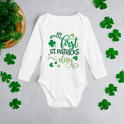 My First St. Patrick's Day Printed Infant Bodysuit St. Patricks Party Baby Outfits Newborn Long Sleeve Romper Holiday Jumpsuit