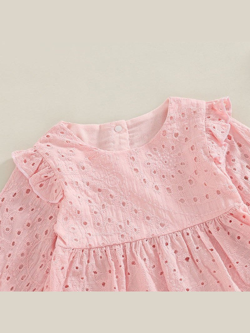 Newborn Baby Girls 0 - 24M Solid Ruffles Long Sleeve Pleated Dress+Shorts Bloomers Cotton Outfits - Hands & Toes
