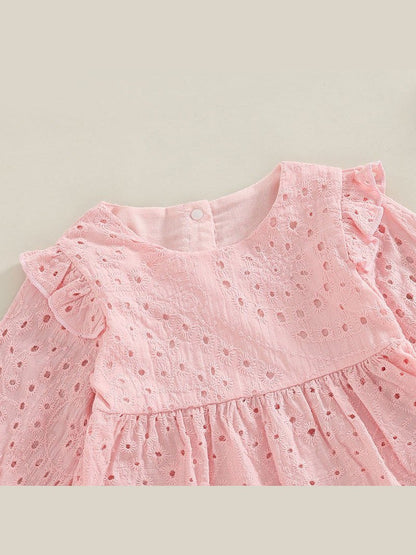 Newborn Baby Girls 0 - 24M Solid Ruffles Long Sleeve Pleated Dress+Shorts Bloomers Cotton Outfits - Hands & Toes