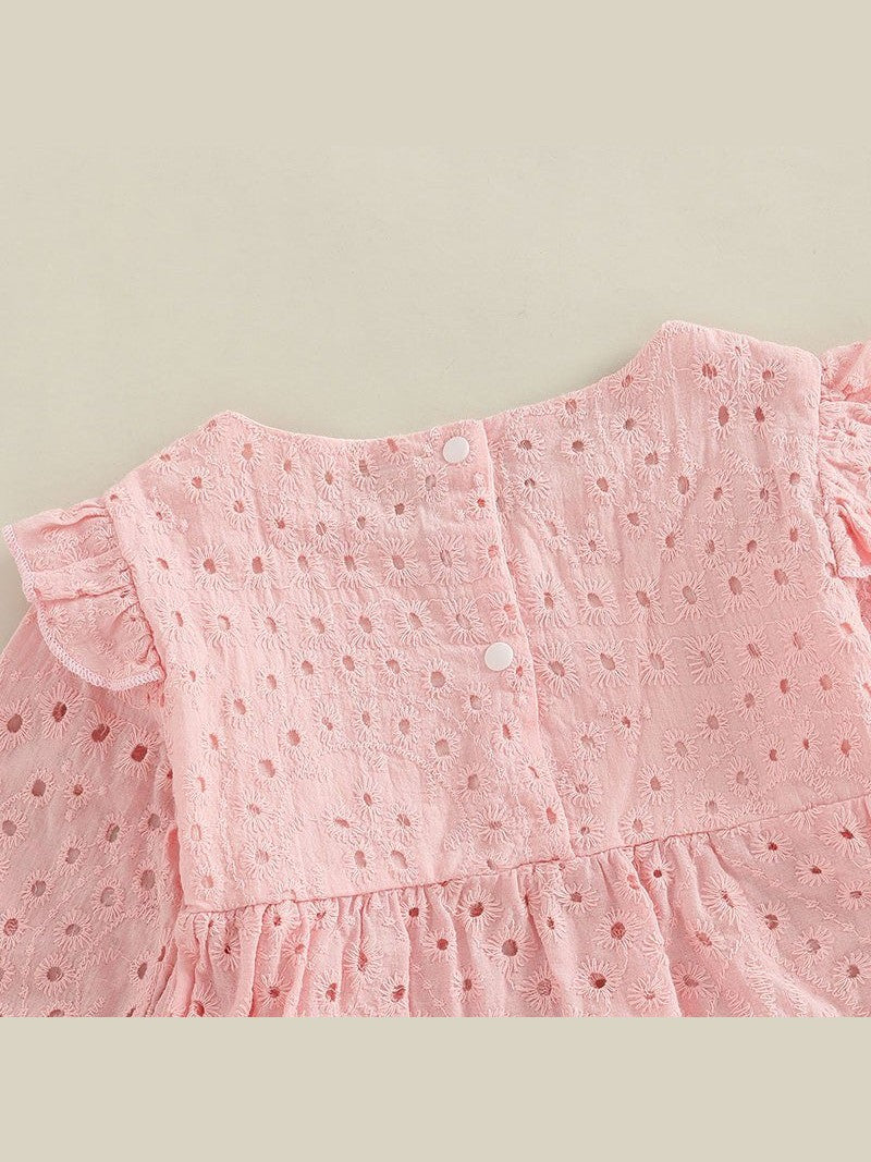 Newborn Baby Girls 0 - 24M Solid Ruffles Long Sleeve Pleated Dress+Shorts Bloomers Cotton Outfits - Hands & Toes