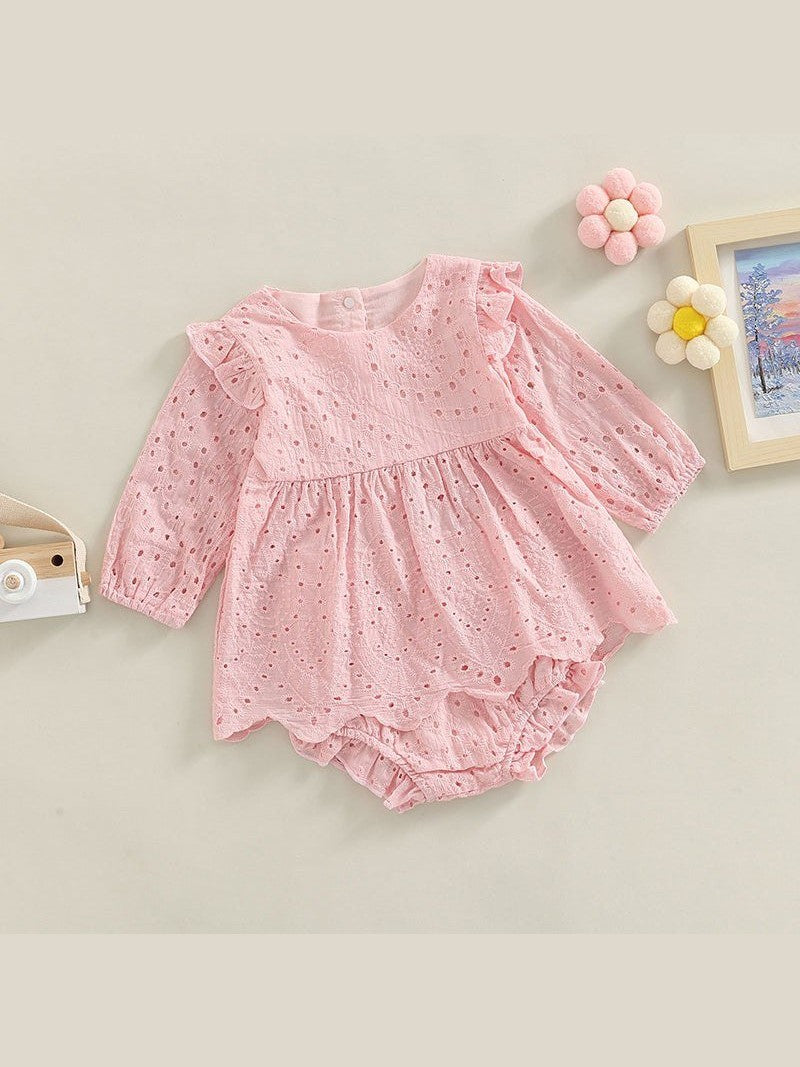 Newborn Baby Girls 0 - 24M Solid Ruffles Long Sleeve Pleated Dress+Shorts Bloomers Cotton Outfits - Hands & Toes