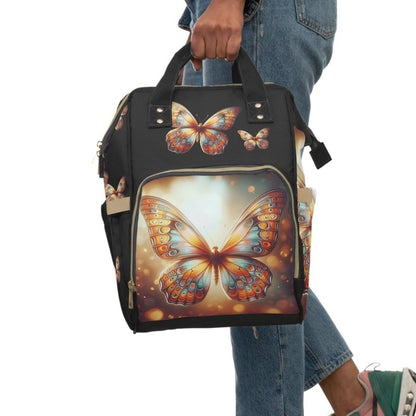 Orange Butterfly Diaper Backpack | Stylish Baby Bag, Maternity Backpack, Toddler Travel Bag, Nursing Essentials, Mom Bag