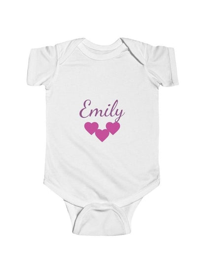 Personalize Girls Infant Bodysuit — Girls Name Heart Newborn Onesie - Hands & Toes
