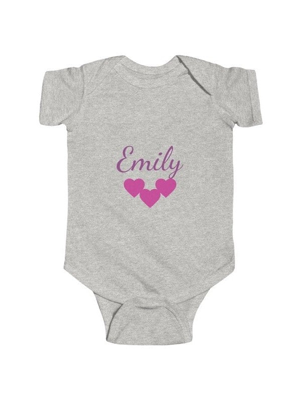 Personalize Girls Infant Bodysuit — Girls Name Heart Newborn Onesie - Hands & Toes