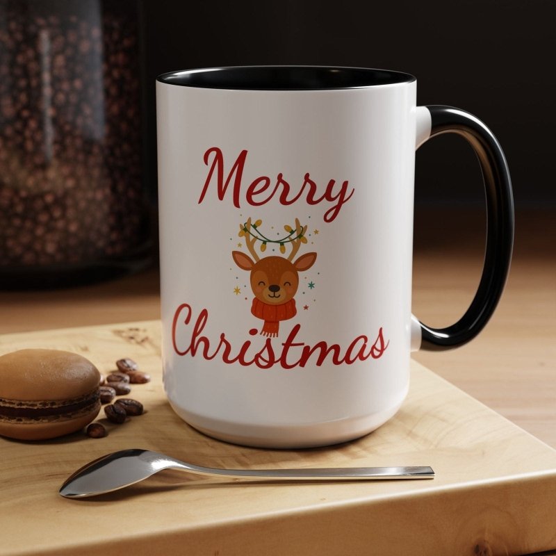 Personalize Mama/Papa Established Mug Christmas Reindeer Accent Coffee Mug – "Merry Christmas" Holiday Gift (11/15oz) - Hands & Toes