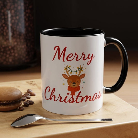 Personalize Mama/Papa Established Mug Christmas Reindeer Accent Coffee Mug – "Merry Christmas" Holiday Gift (11/15oz) - Hands & Toes