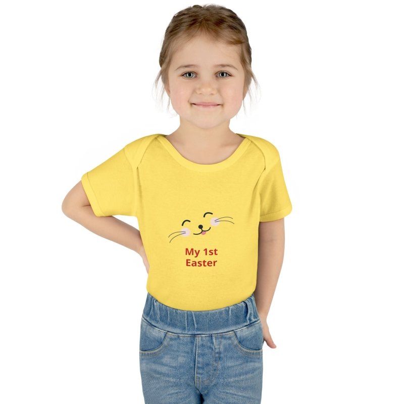 Personalized Baby Bodysuit – 'My 1st Easter' Cute Bunny Face Infant Onesie - Hands & Toes