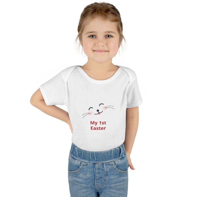 Personalized Baby Bodysuit – 'My 1st Easter' Cute Bunny Face Infant Onesie - Hands & Toes