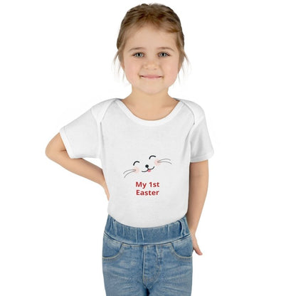 Personalized Baby Bodysuit – 'My 1st Easter' Cute Bunny Face Infant Onesie - Hands & Toes
