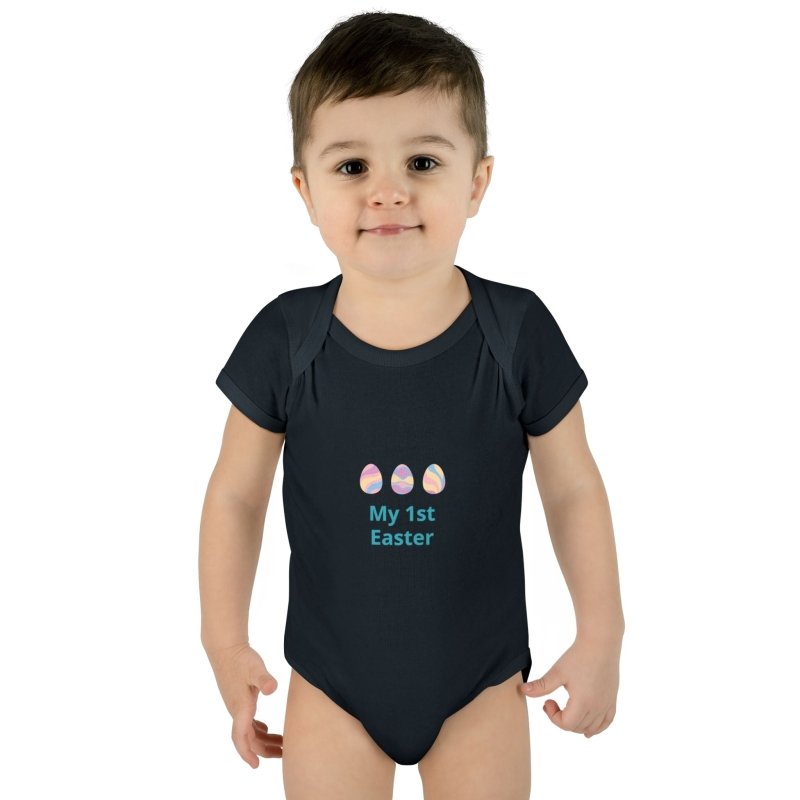 Personalized Baby Bodysuit – 'My 1st Easter' Cute Bunny Face Infant Onesie - Hands & Toes