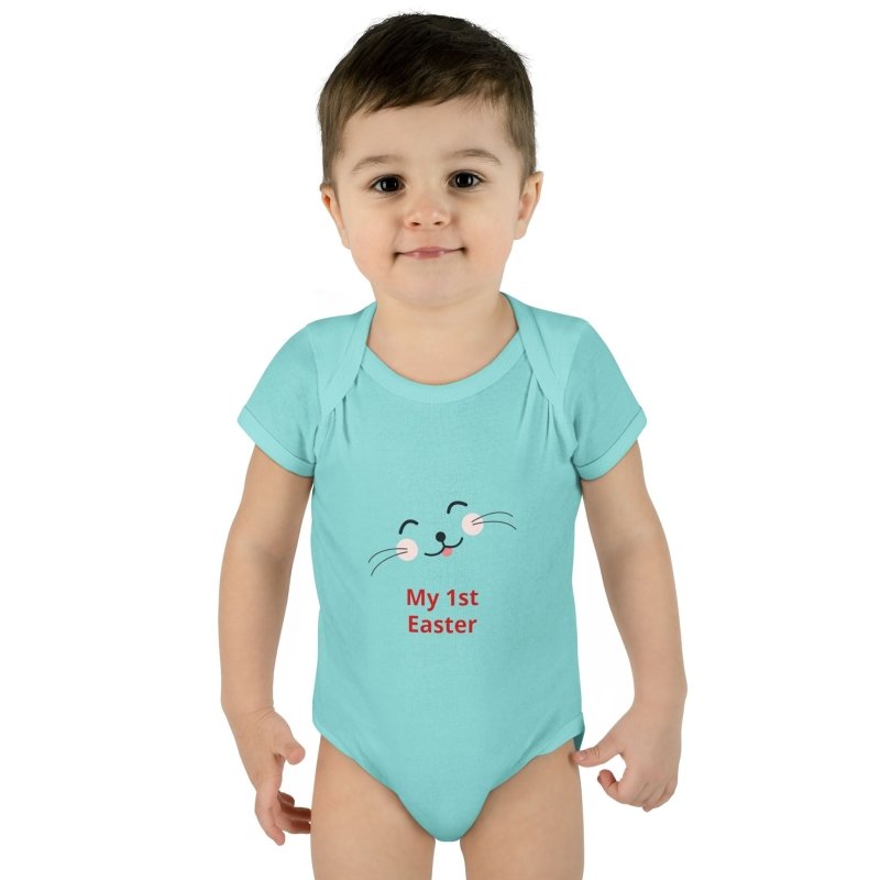 Personalized Baby Bodysuit – 'My 1st Easter' Cute Bunny Face Infant Onesie - Hands & Toes