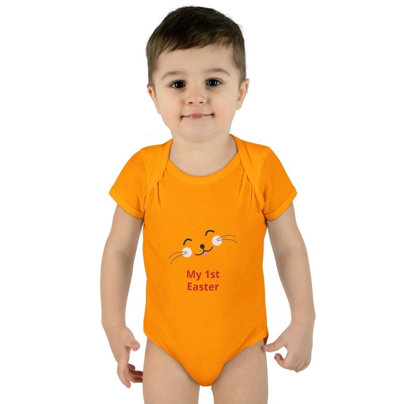 Personalized Baby Bodysuit – 'My 1st Easter' Cute Bunny Face Infant Onesie - Hands & Toes