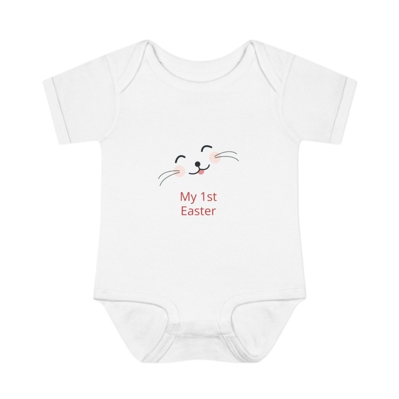 Personalized Baby Bodysuit – 'My 1st Easter' Cute Bunny Face Infant Onesie - Hands & Toes