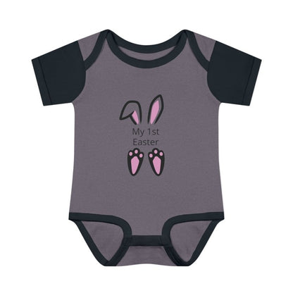 Personalized Baby Bodysuit – 'My 1st Easter' Cute Bunny Face Infant Onesie - Hands & Toes