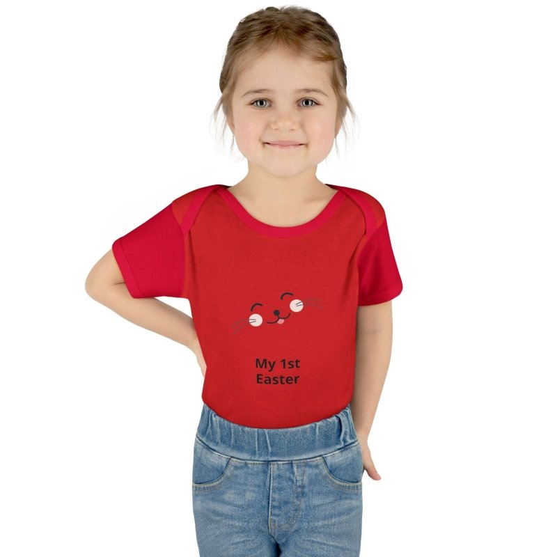 Personalized Baby Bodysuit – 'My 1st Easter' Cute Bunny Face Infant Onesie - Hands & Toes