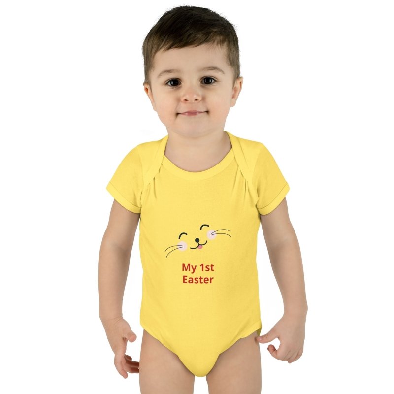 Personalized Baby Bodysuit – 'My 1st Easter' Cute Bunny Face Infant Onesie - Hands & Toes