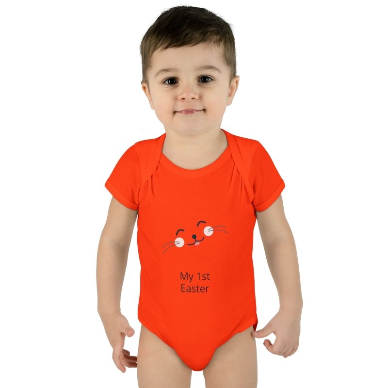 Personalized Baby Bodysuit – 'My 1st Easter' Cute Bunny Face Infant Onesie - Hands & Toes