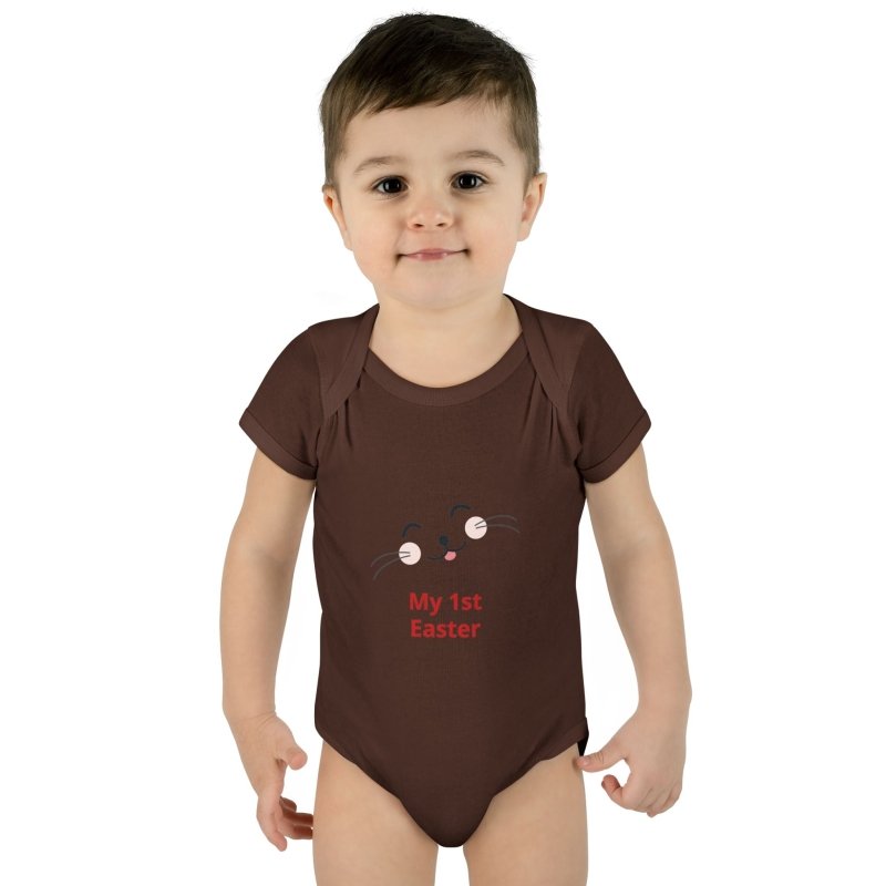 Personalized Baby Bodysuit – 'My 1st Easter' Cute Bunny Face Infant Onesie - Hands & Toes