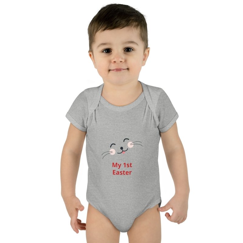Personalized Baby Bodysuit – 'My 1st Easter' Cute Bunny Face Infant Onesie - Hands & Toes
